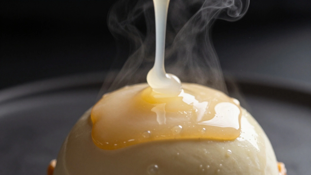 Налитие жидкой глазури поверх холодного десерта