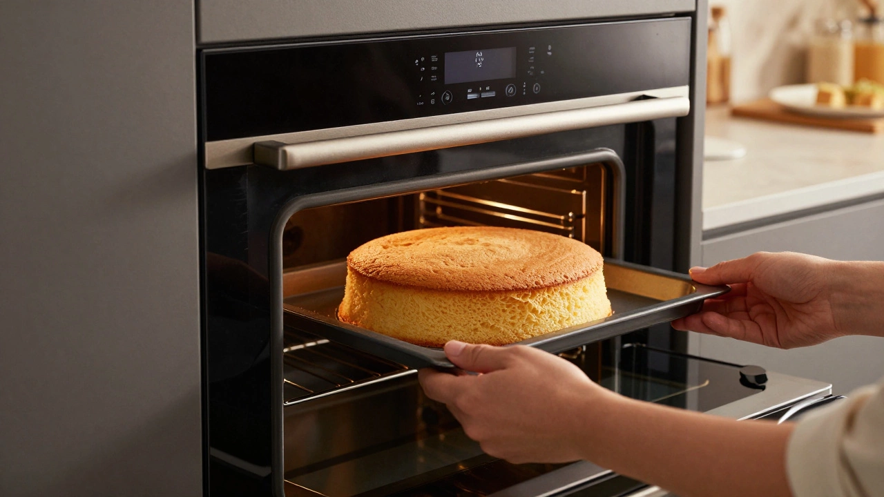 Встраиваемый духовой шкаф на уровне груди с аппетитным домашним пирогом